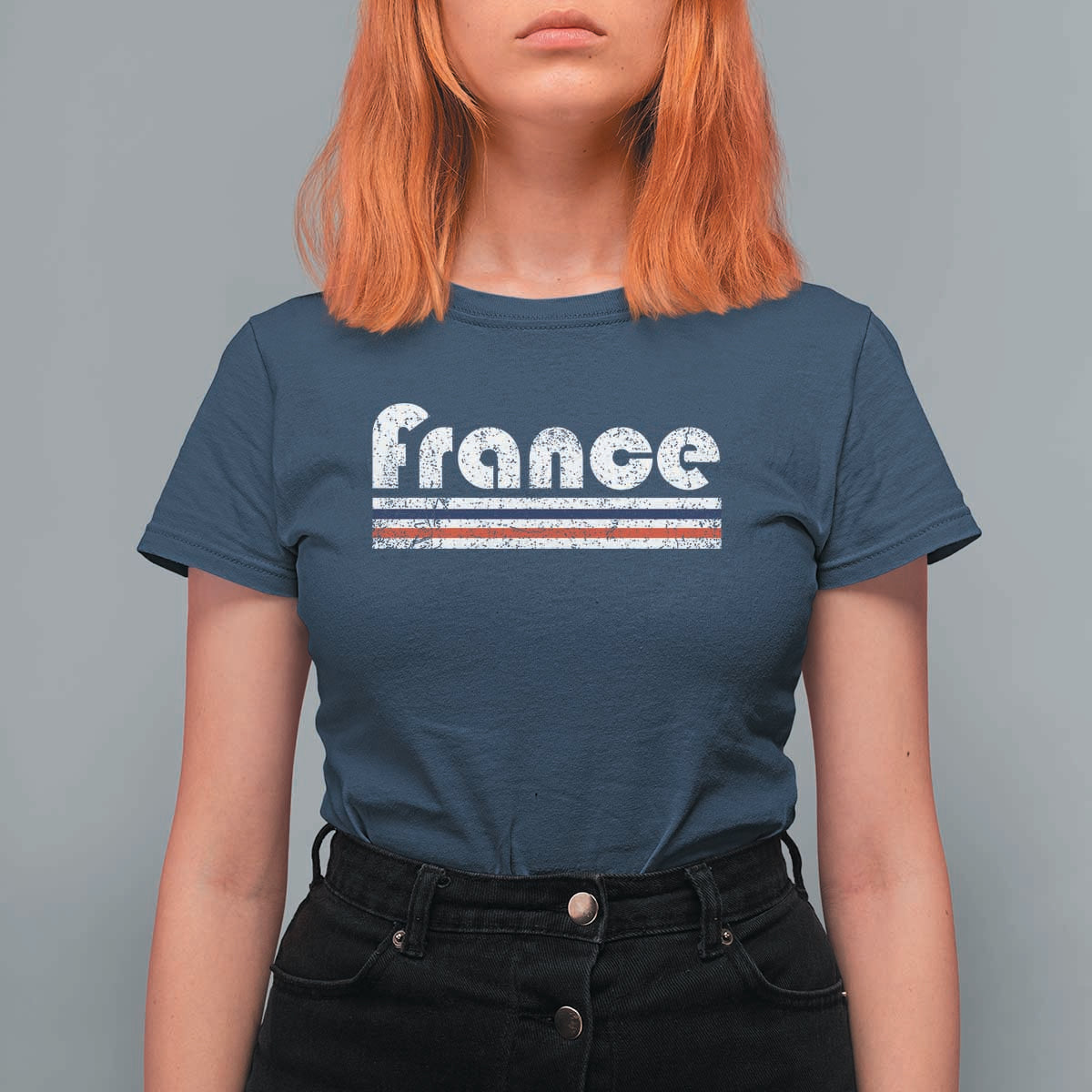 Vintage France Flag Distressed Retro Graphic T Shirt For Women Patriotic French Heritage Pride Gift