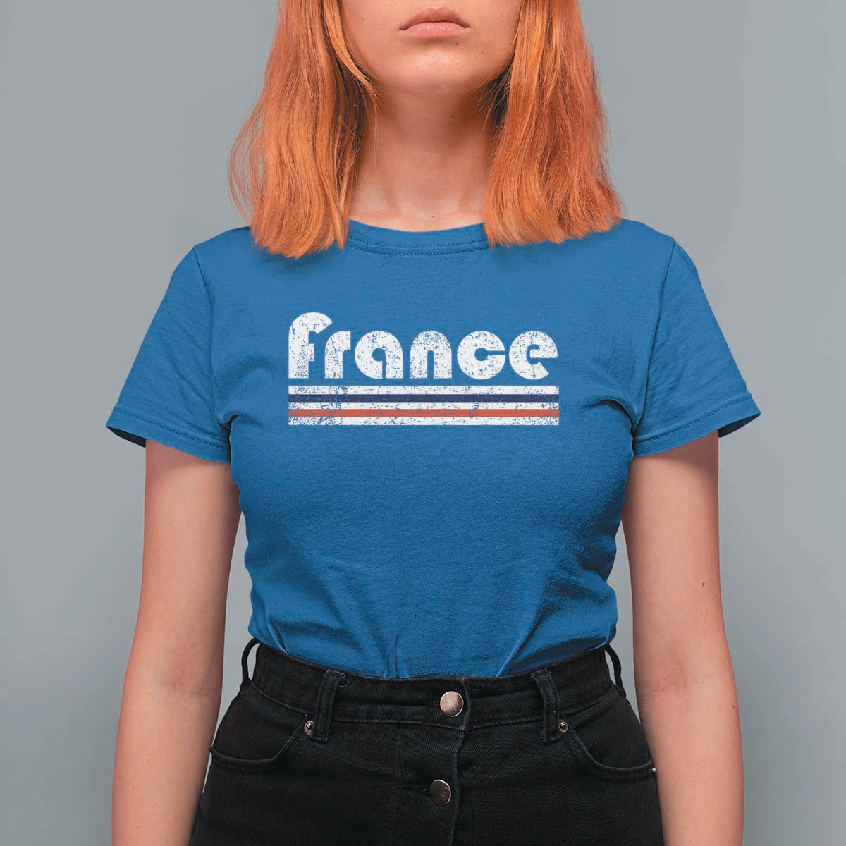 Vintage France Flag Distressed Retro Graphic T Shirt For Women Patriotic French Heritage Pride Gift