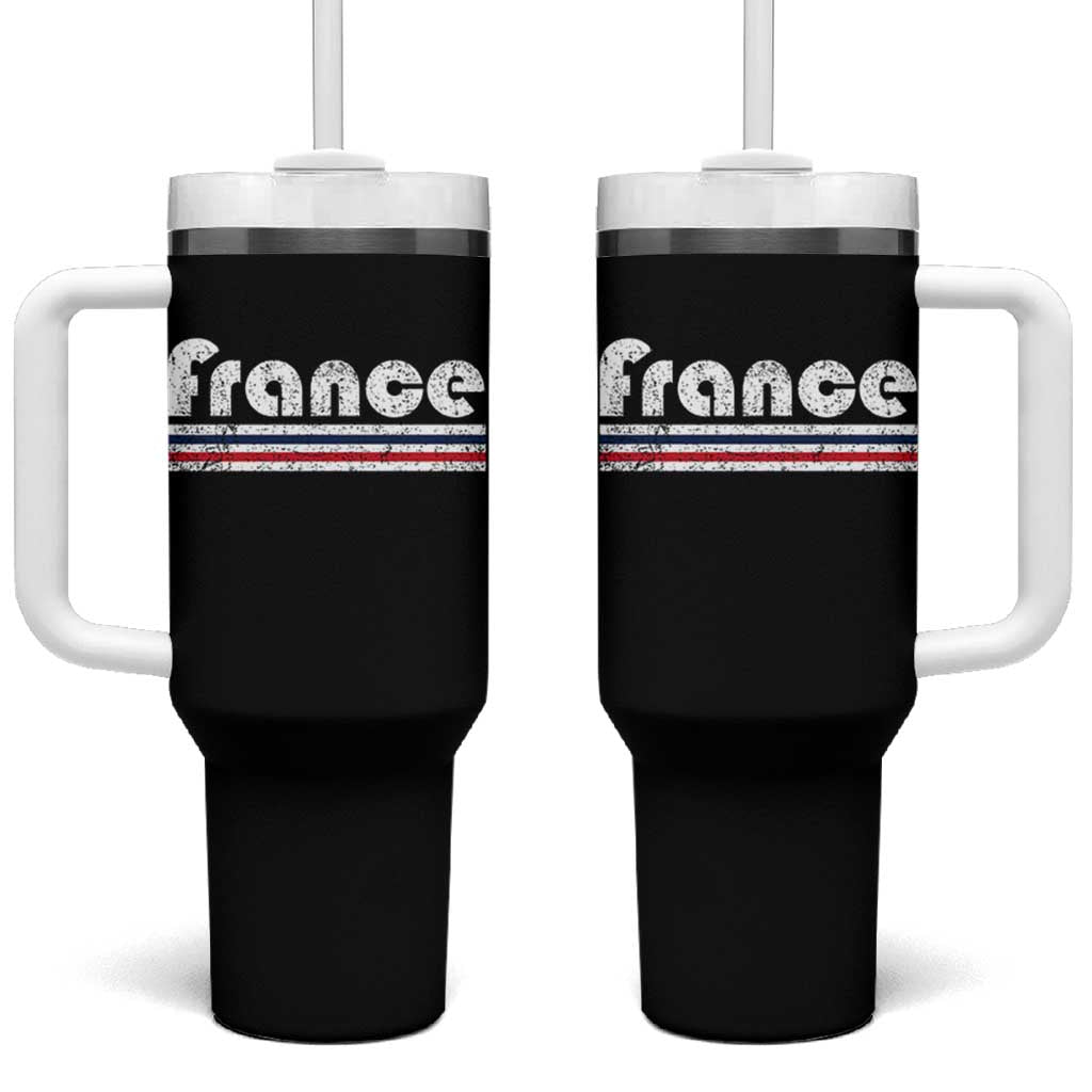 Vintage France Flag Distressed Retro Graphic Tumbler With Handle Patriotic French Heritage Pride Gift