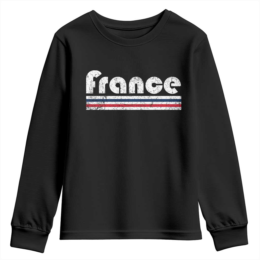 Vintage France Flag Distressed Retro Graphic Youth Sweatshirt Patriotic French Heritage Pride Gift