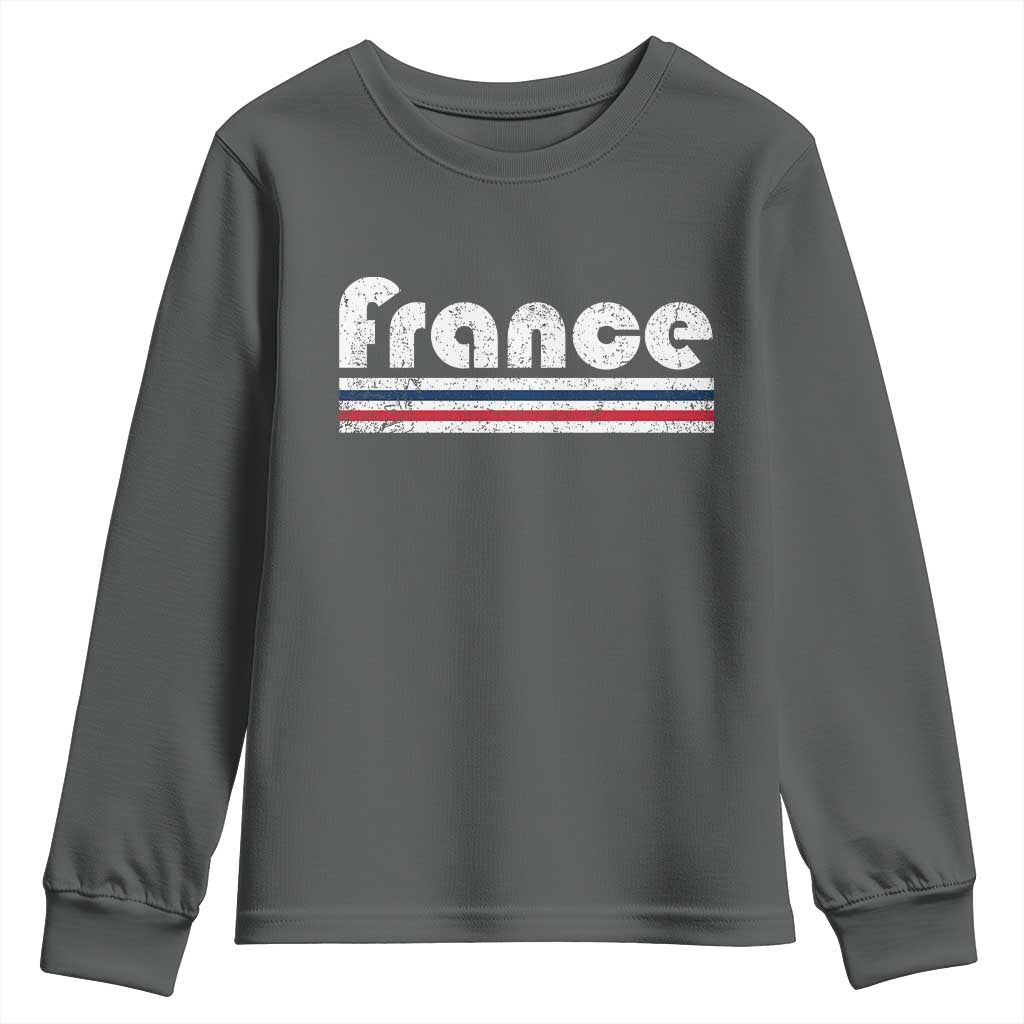 Vintage France Flag Distressed Retro Graphic Youth Sweatshirt Patriotic French Heritage Pride Gift