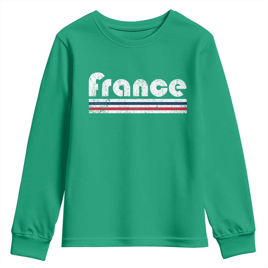 Vintage France Flag Distressed Retro Graphic Youth Sweatshirt Patriotic French Heritage Pride Gift