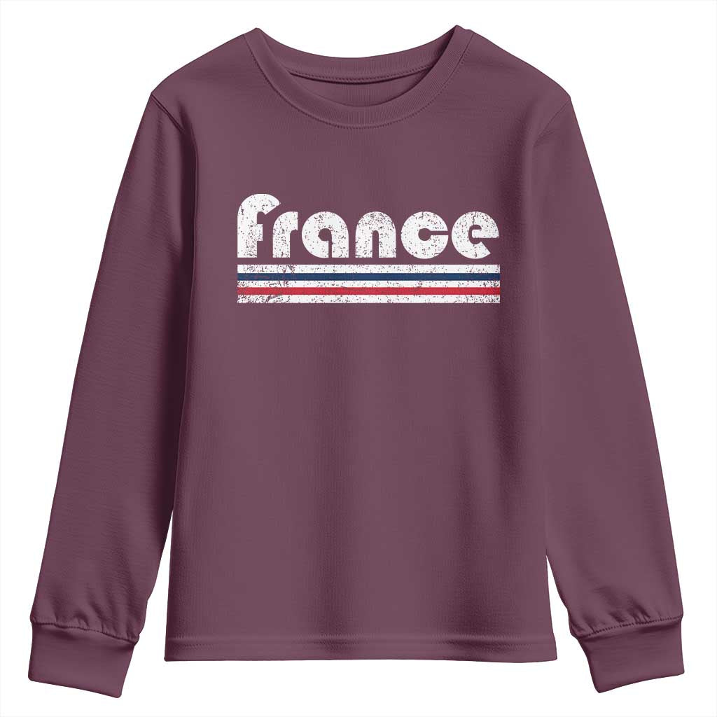 Vintage France Flag Distressed Retro Graphic Youth Sweatshirt Patriotic French Heritage Pride Gift