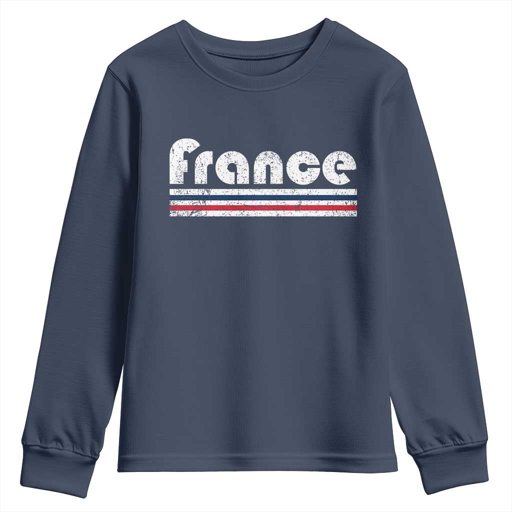 Vintage France Flag Distressed Retro Graphic Youth Sweatshirt Patriotic French Heritage Pride Gift