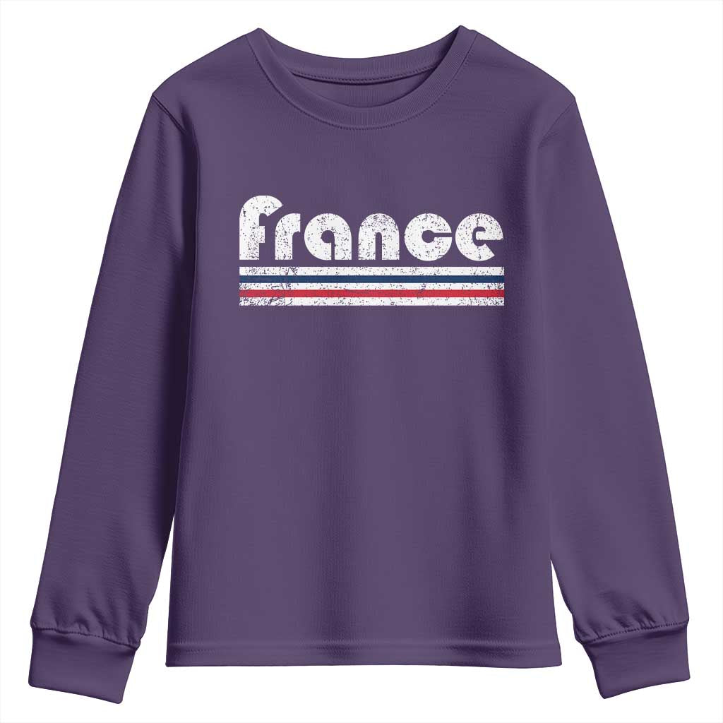 Vintage France Flag Distressed Retro Graphic Youth Sweatshirt Patriotic French Heritage Pride Gift