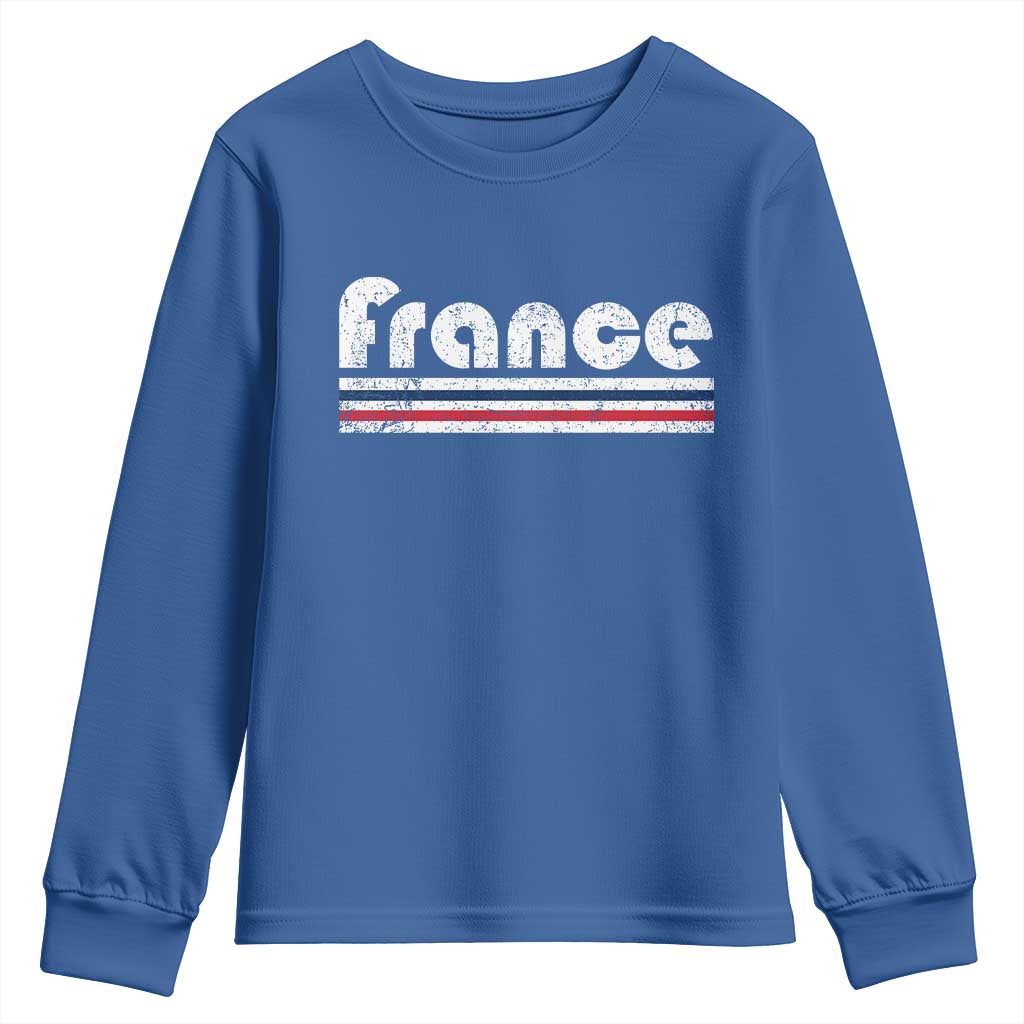 Vintage France Flag Distressed Retro Graphic Youth Sweatshirt Patriotic French Heritage Pride Gift