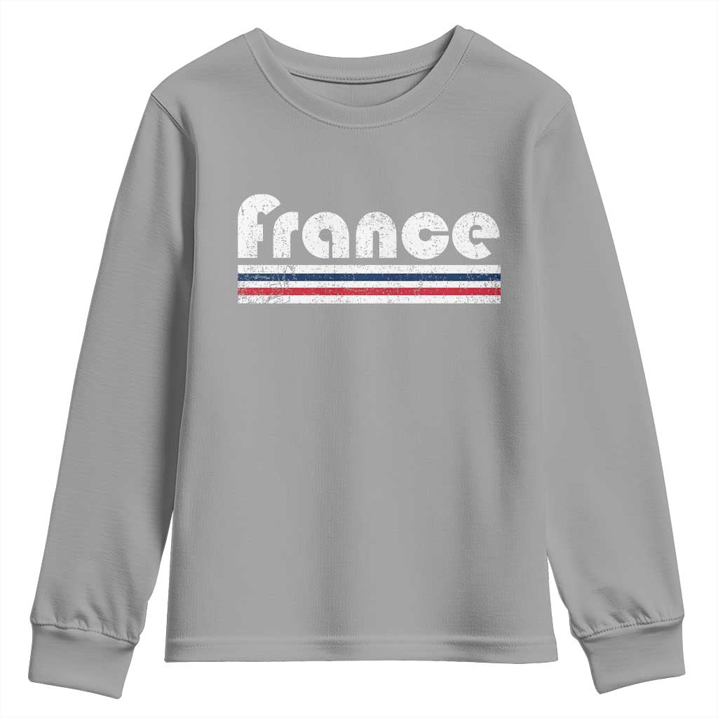 Vintage France Flag Distressed Retro Graphic Youth Sweatshirt Patriotic French Heritage Pride Gift