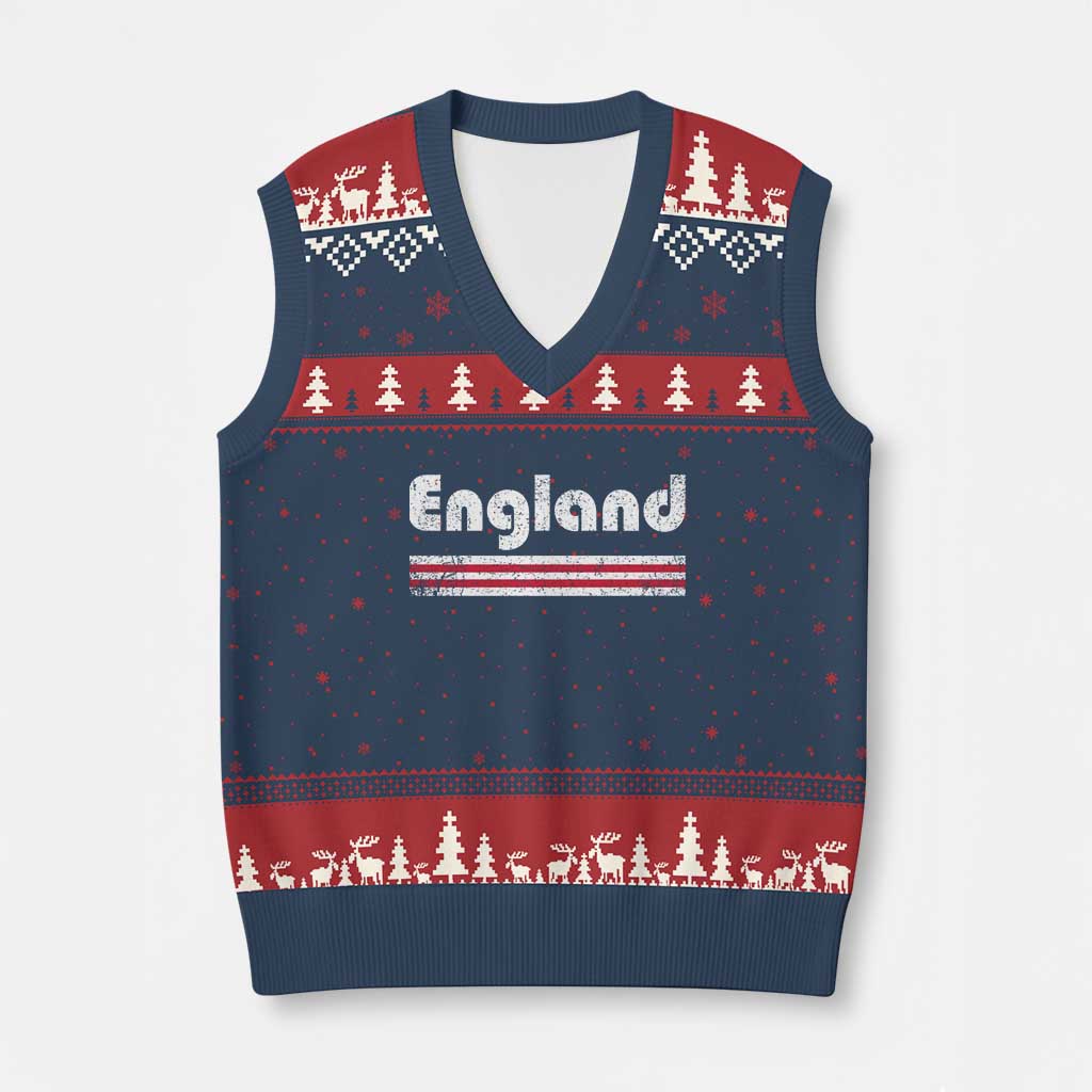 Vintage England Retro Distressed Graphic V-Neck Knit Sweater Vest Patriotic English Heritage Pride Souvenir