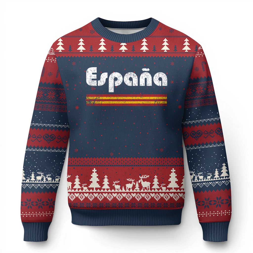 Vintage Espana Espanol Retro Distressed Graphic Ugly Christmas Sweater Patriotic Spanish Spain Flag Heritage Pride Souvenir