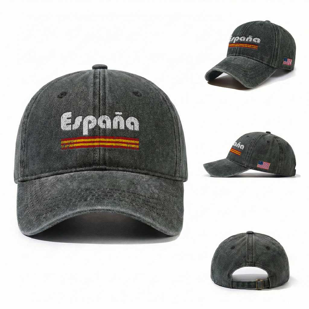 Vintage Espana Espanol Retro Distressed Graphic Washed Cotton Baseball Cap Patriotic Spanish Spain Flag Heritage Pride Souvenir