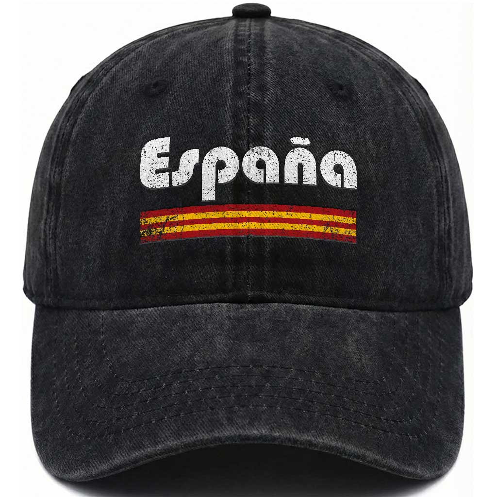 Vintage Espana Espanol Retro Distressed Graphic Washed Cotton Baseball Cap Patriotic Spanish Spain Flag Heritage Pride Souvenir