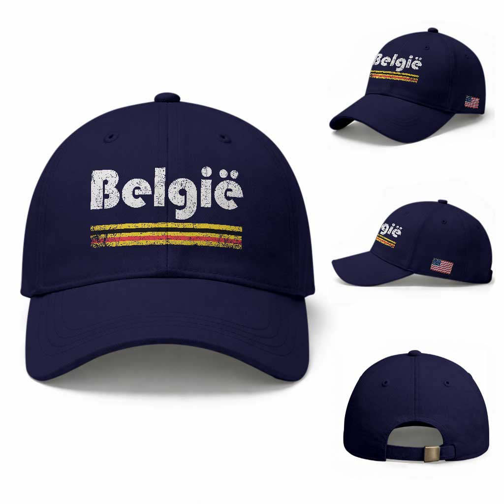 Retro Belgie Belgium Flag Distressed Graphic in Dutch Baseball Cap Proud Belgian Heritage and Country Roots Pride Gift