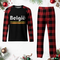 Retro Belgie Belgium Flag Distressed Graphic in Dutch Plaid Pajama Set Proud Belgian Heritage and Country Roots Pride Gift
