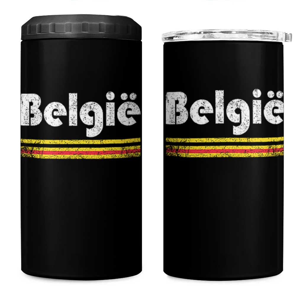 Retro Belgie Belgium Flag Distressed Graphic in Dutch 4 in 1 Can Cooler Tumbler Proud Belgian Heritage and Country Roots Pride Gift