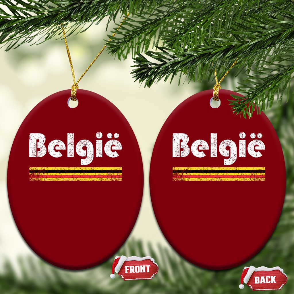 Retro Belgie Belgium Flag Distressed Graphic in Dutch Ceramic Ornament Proud Belgian Heritage and Country Roots Pride Gift