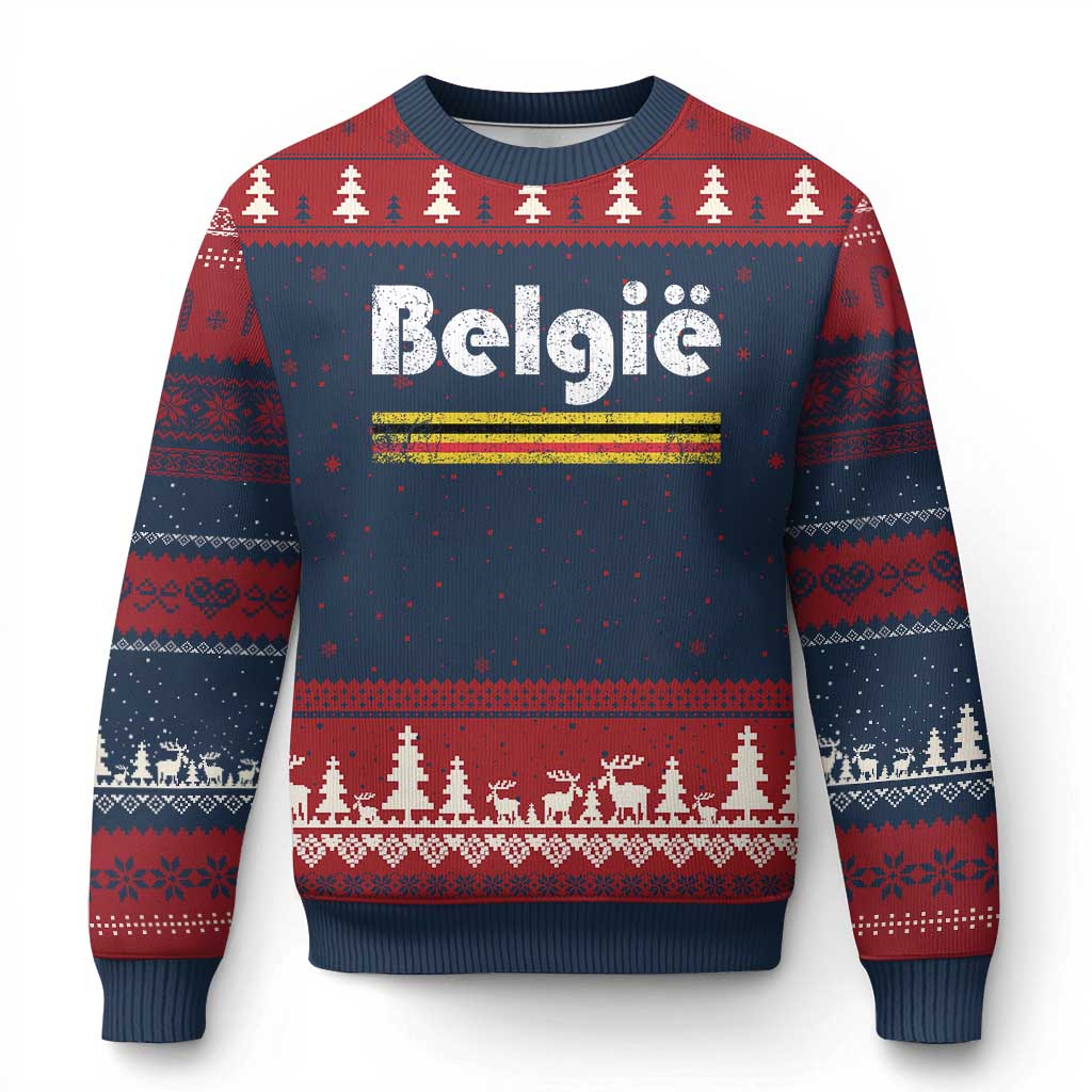 Retro Belgie Belgium Flag Distressed Graphic in Dutch Ugly Christmas Sweater Proud Belgian Heritage and Country Roots Pride Gift