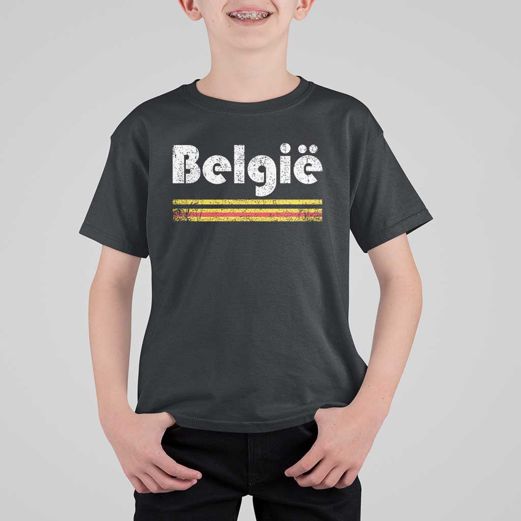 Retro Belgie Belgium Flag Distressed Graphic in Dutch T Shirt For Kid Proud Belgian Heritage and Country Roots Pride Gift