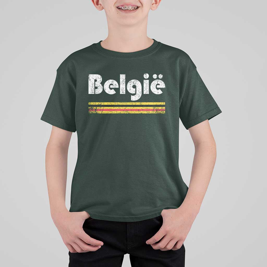 Retro Belgie Belgium Flag Distressed Graphic in Dutch T Shirt For Kid Proud Belgian Heritage and Country Roots Pride Gift