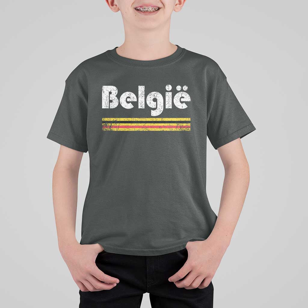 Retro Belgie Belgium Flag Distressed Graphic in Dutch T Shirt For Kid Proud Belgian Heritage and Country Roots Pride Gift