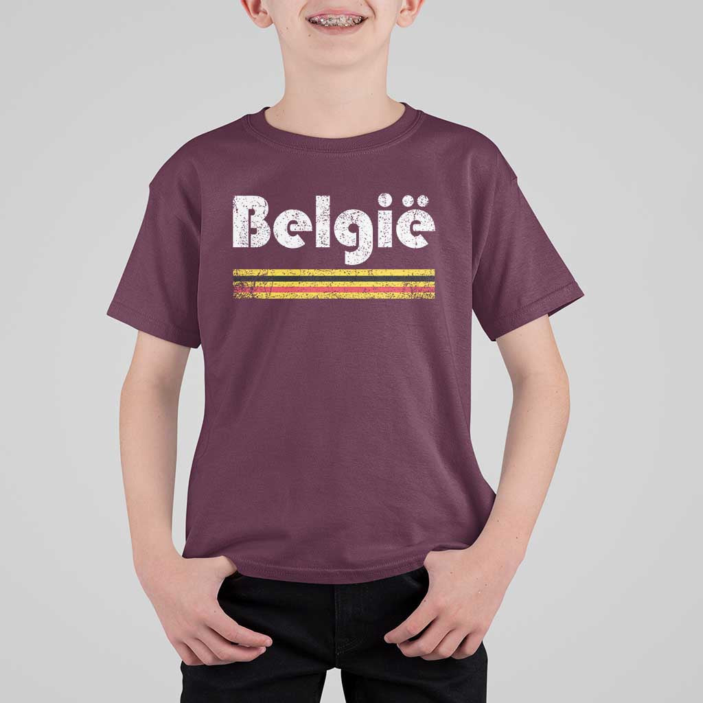 Retro Belgie Belgium Flag Distressed Graphic in Dutch T Shirt For Kid Proud Belgian Heritage and Country Roots Pride Gift
