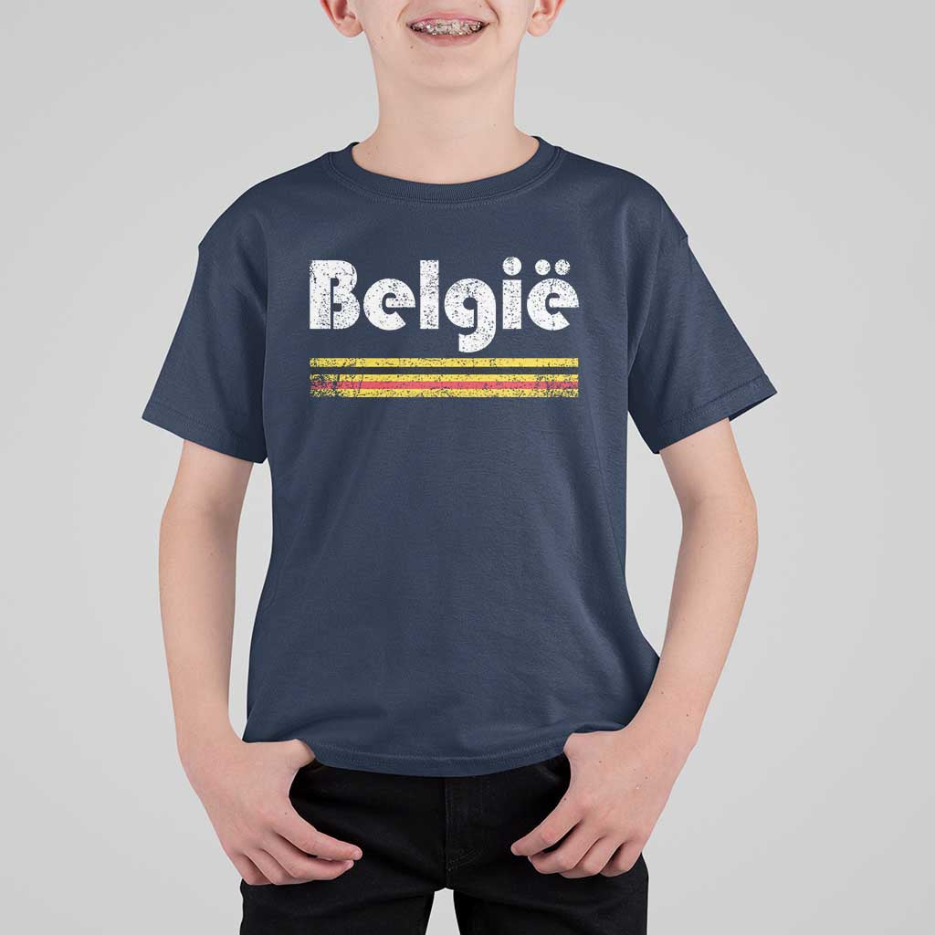 Retro Belgie Belgium Flag Distressed Graphic in Dutch T Shirt For Kid Proud Belgian Heritage and Country Roots Pride Gift
