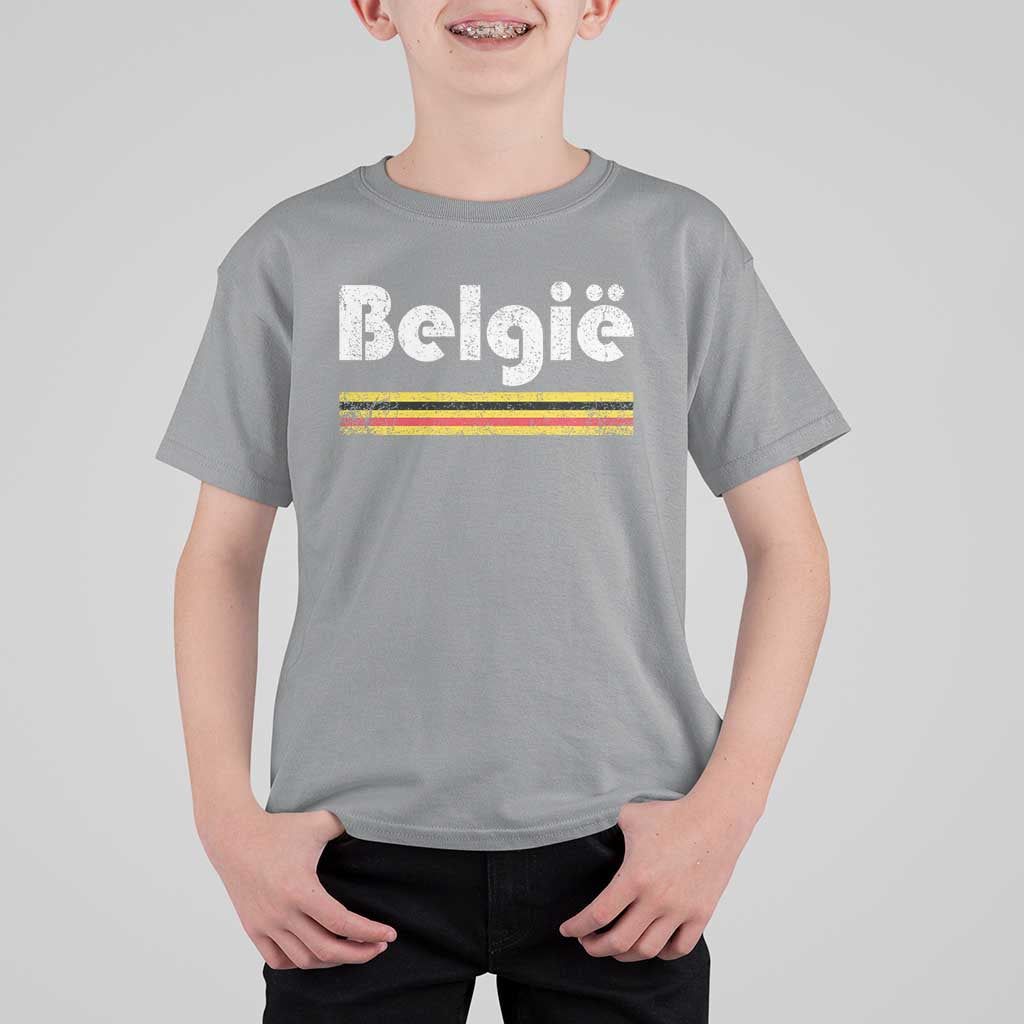 Retro Belgie Belgium Flag Distressed Graphic in Dutch T Shirt For Kid Proud Belgian Heritage and Country Roots Pride Gift