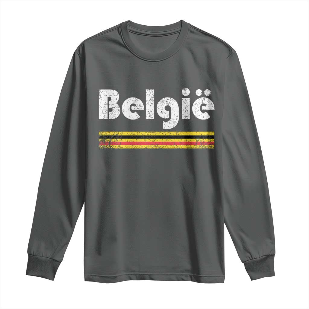 Retro Belgie Belgium Flag Distressed Graphic in Dutch Long Sleeve Shirt Proud Belgian Heritage and Country Roots Pride Gift