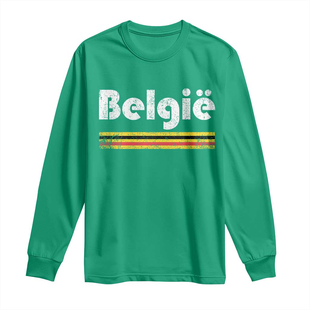 Retro Belgie Belgium Flag Distressed Graphic in Dutch Long Sleeve Shirt Proud Belgian Heritage and Country Roots Pride Gift