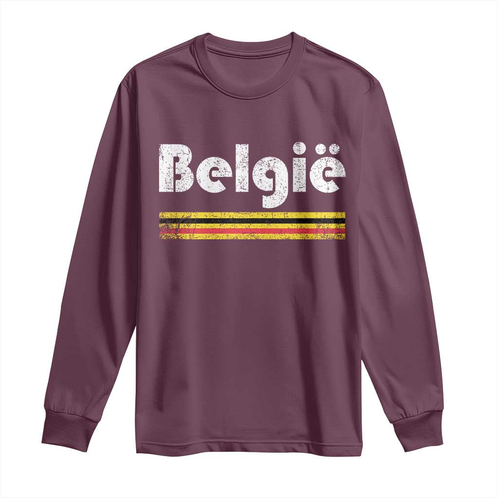 Retro Belgie Belgium Flag Distressed Graphic in Dutch Long Sleeve Shirt Proud Belgian Heritage and Country Roots Pride Gift