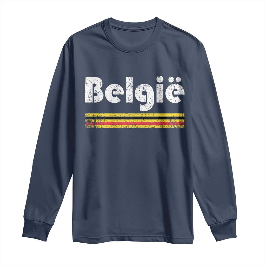 Retro Belgie Belgium Flag Distressed Graphic in Dutch Long Sleeve Shirt Proud Belgian Heritage and Country Roots Pride Gift