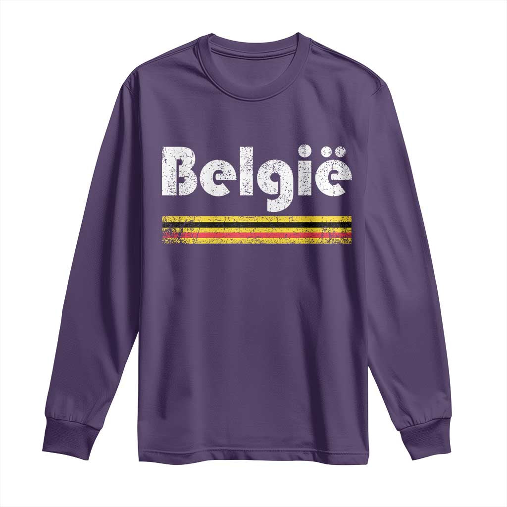 Retro Belgie Belgium Flag Distressed Graphic in Dutch Long Sleeve Shirt Proud Belgian Heritage and Country Roots Pride Gift