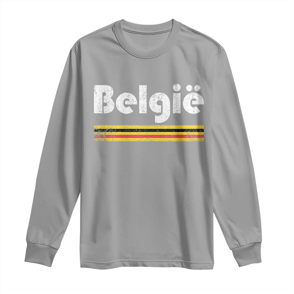 Retro Belgie Belgium Flag Distressed Graphic in Dutch Long Sleeve Shirt Proud Belgian Heritage and Country Roots Pride Gift