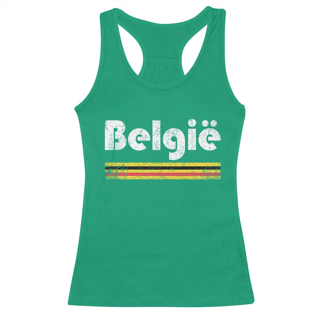 Retro Belgie Belgium Flag Distressed Graphic in Dutch Racerback Tank Top Proud Belgian Heritage and Country Roots Pride Gift