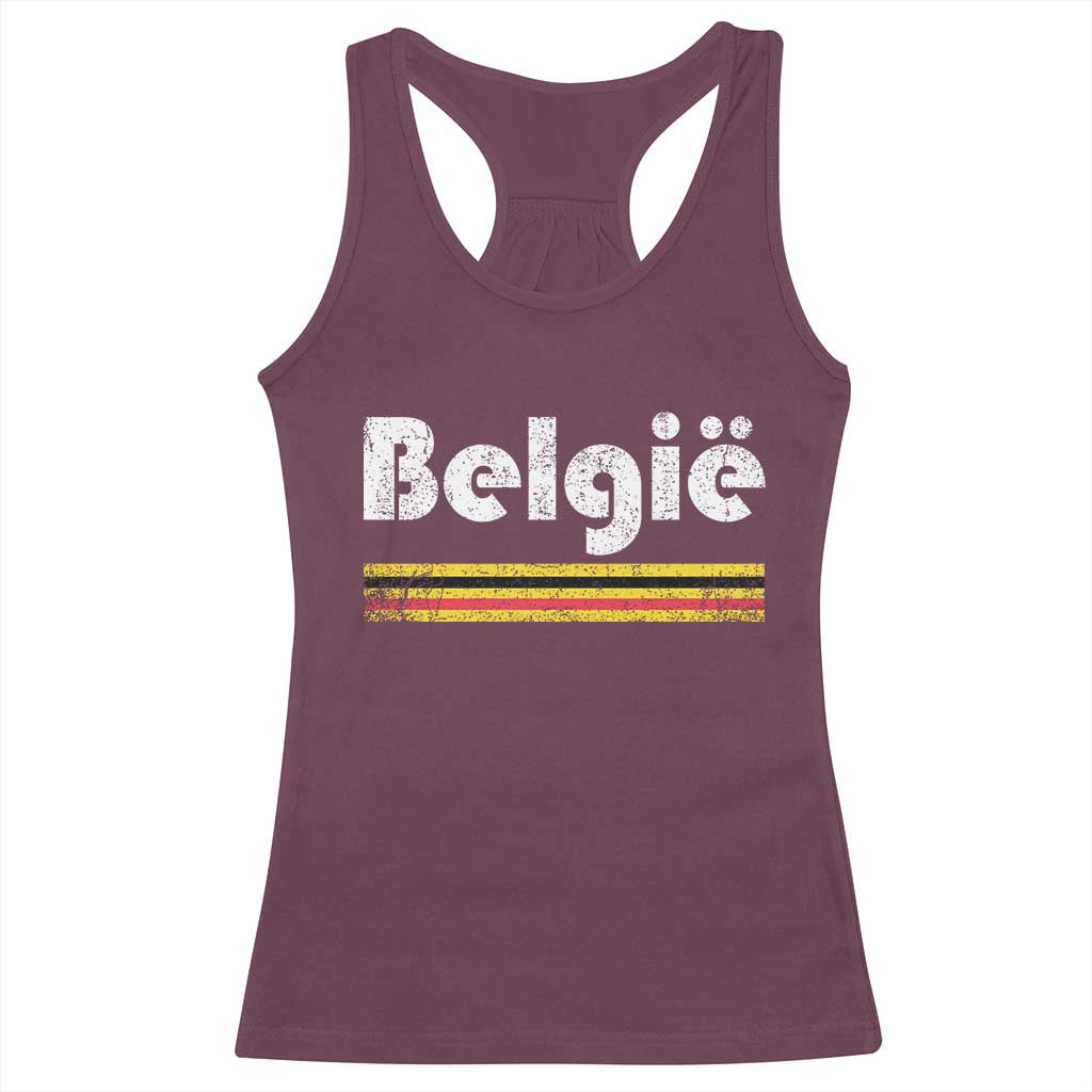 Retro Belgie Belgium Flag Distressed Graphic in Dutch Racerback Tank Top Proud Belgian Heritage and Country Roots Pride Gift