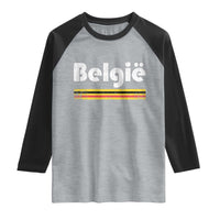 Retro Belgie Belgium Flag Distressed Graphic in Dutch Raglan Shirt Proud Belgian Heritage and Country Roots Pride Gift