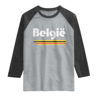 Retro Belgie Belgium Flag Distressed Graphic in Dutch Raglan Shirt Proud Belgian Heritage and Country Roots Pride Gift