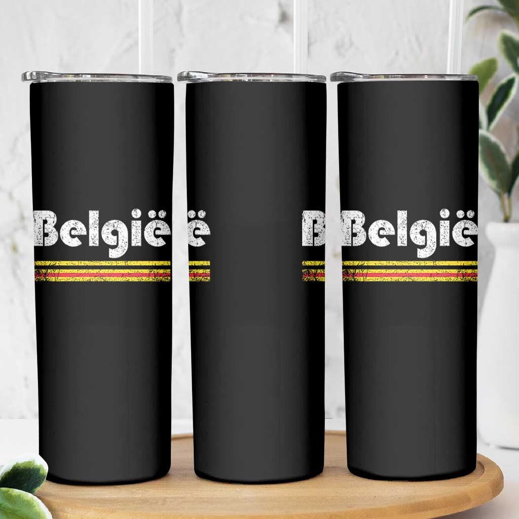 Retro Belgie Belgium Flag Distressed Graphic in Dutch Skinny Tumbler Proud Belgian Heritage and Country Roots Pride Gift