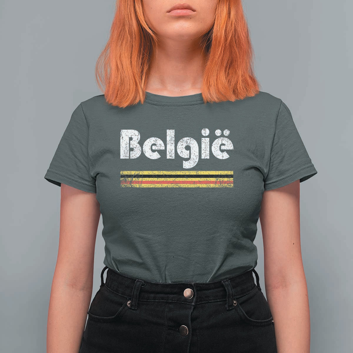 Retro Belgie Belgium Flag Distressed Graphic in Dutch T Shirt For Women Proud Belgian Heritage and Country Roots Pride Gift