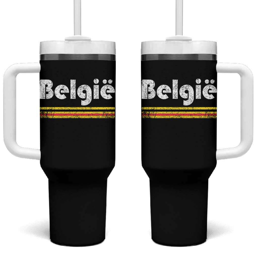 Retro Belgie Belgium Flag Distressed Graphic in Dutch Tumbler With Handle Proud Belgian Heritage and Country Roots Pride Gift