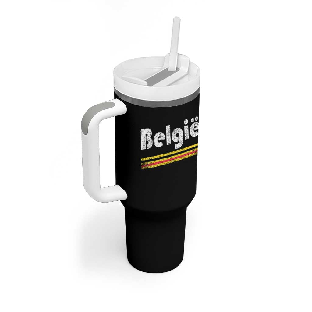 Retro Belgie Belgium Flag Distressed Graphic in Dutch Tumbler With Handle Proud Belgian Heritage and Country Roots Pride Gift
