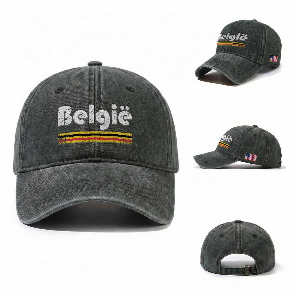 Retro Belgie Belgium Flag Distressed Graphic in Dutch Washed Cotton Baseball Cap Proud Belgian Heritage and Country Roots Pride Gift