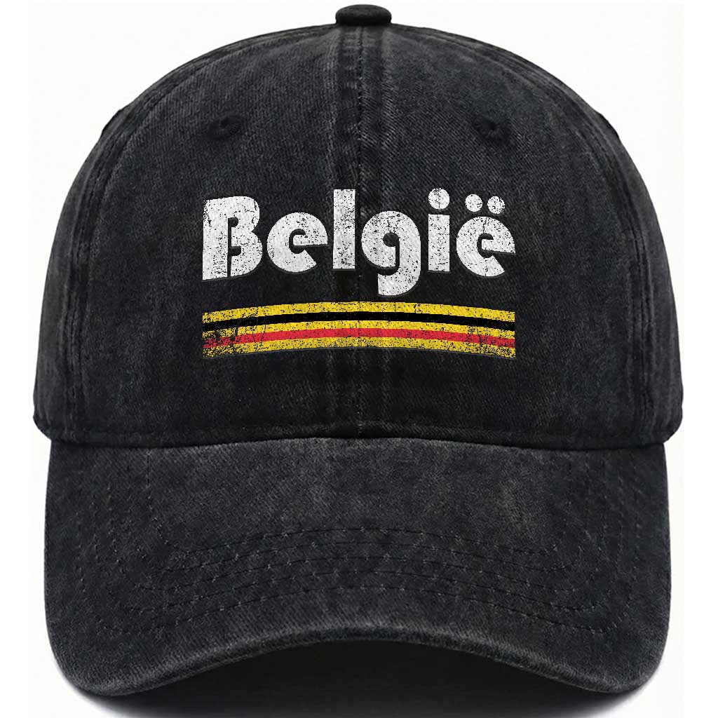 Retro Belgie Belgium Flag Distressed Graphic in Dutch Washed Cotton Baseball Cap Proud Belgian Heritage and Country Roots Pride Gift