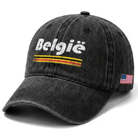 Retro Belgie Belgium Flag Distressed Graphic in Dutch Washed Cotton Baseball Cap Proud Belgian Heritage and Country Roots Pride Gift
