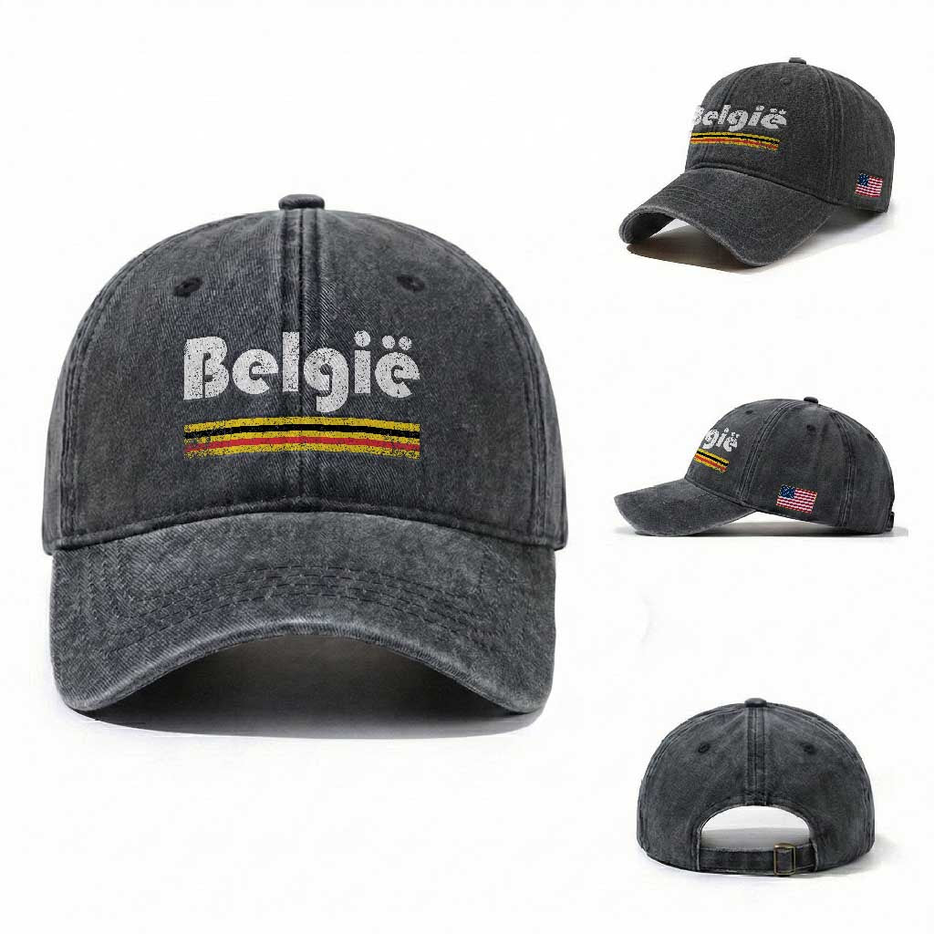 Retro Belgie Belgium Flag Distressed Graphic in Dutch Washed Cotton Baseball Cap Proud Belgian Heritage and Country Roots Pride Gift