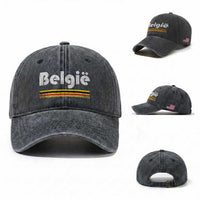 Retro Belgie Belgium Flag Distressed Graphic in Dutch Washed Cotton Baseball Cap Proud Belgian Heritage and Country Roots Pride Gift