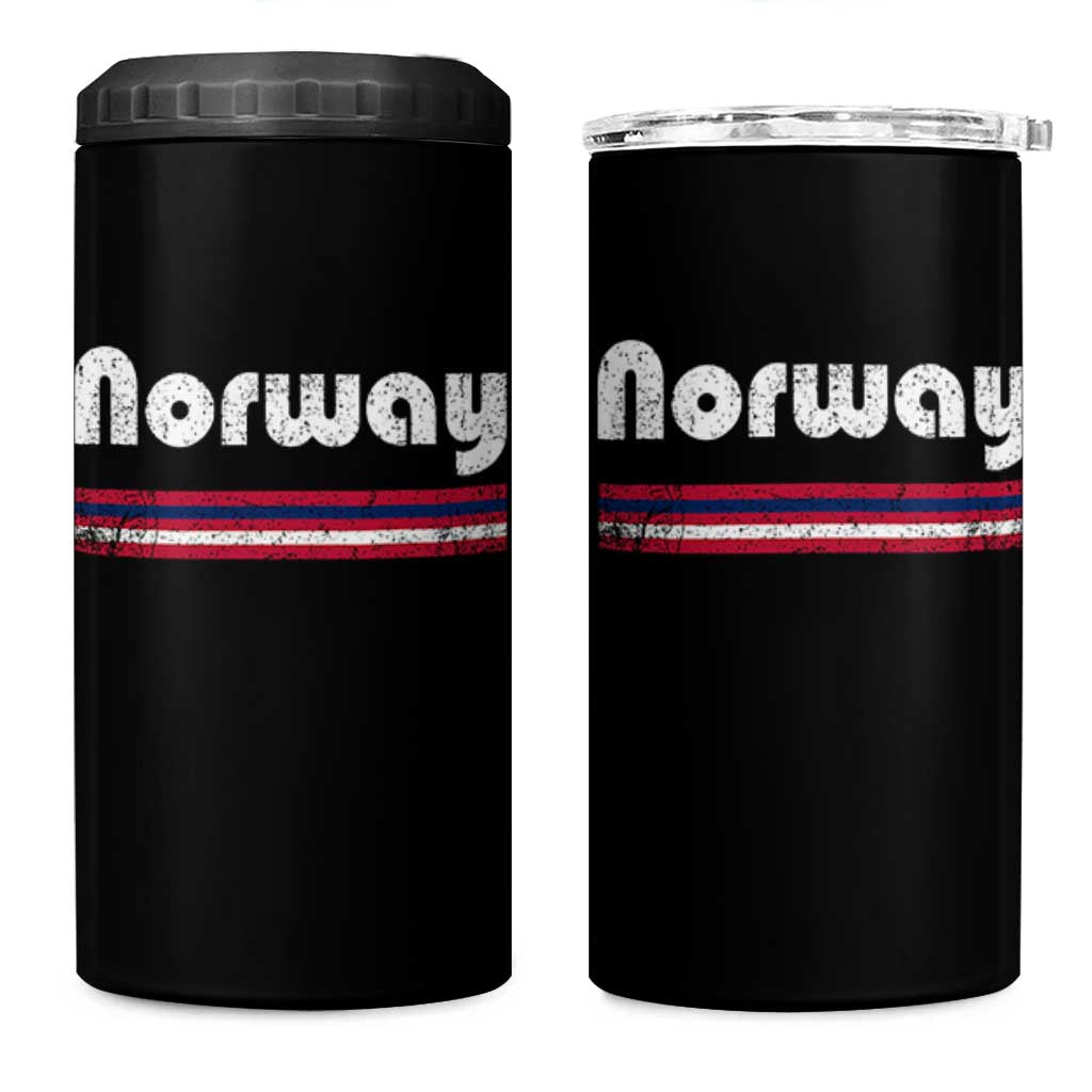 Vintage Norway Pride Distressed Norwegian Flag Typography Graphic 4 in 1 Can Cooler Tumbler