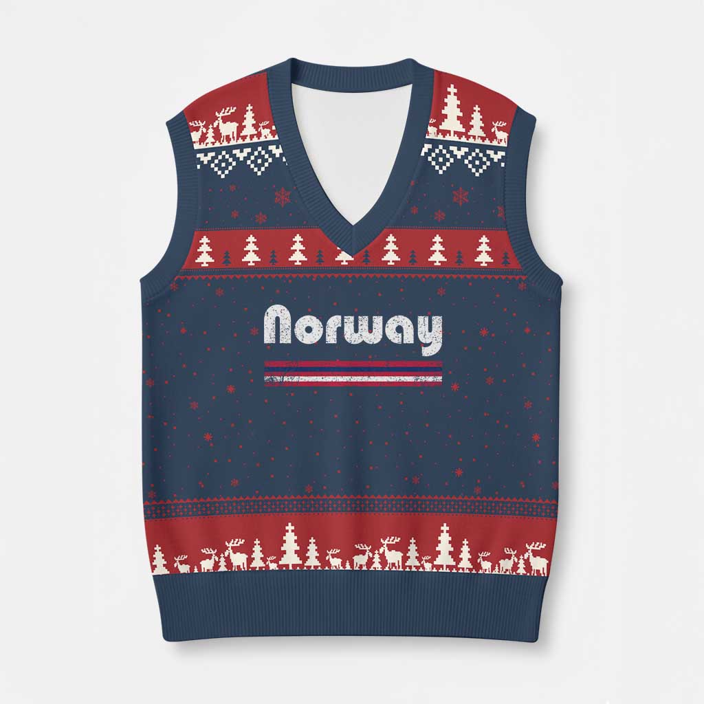 Vintage Norway Pride Distressed Norwegian Flag Typography Graphic V-Neck Knit Sweater Vest