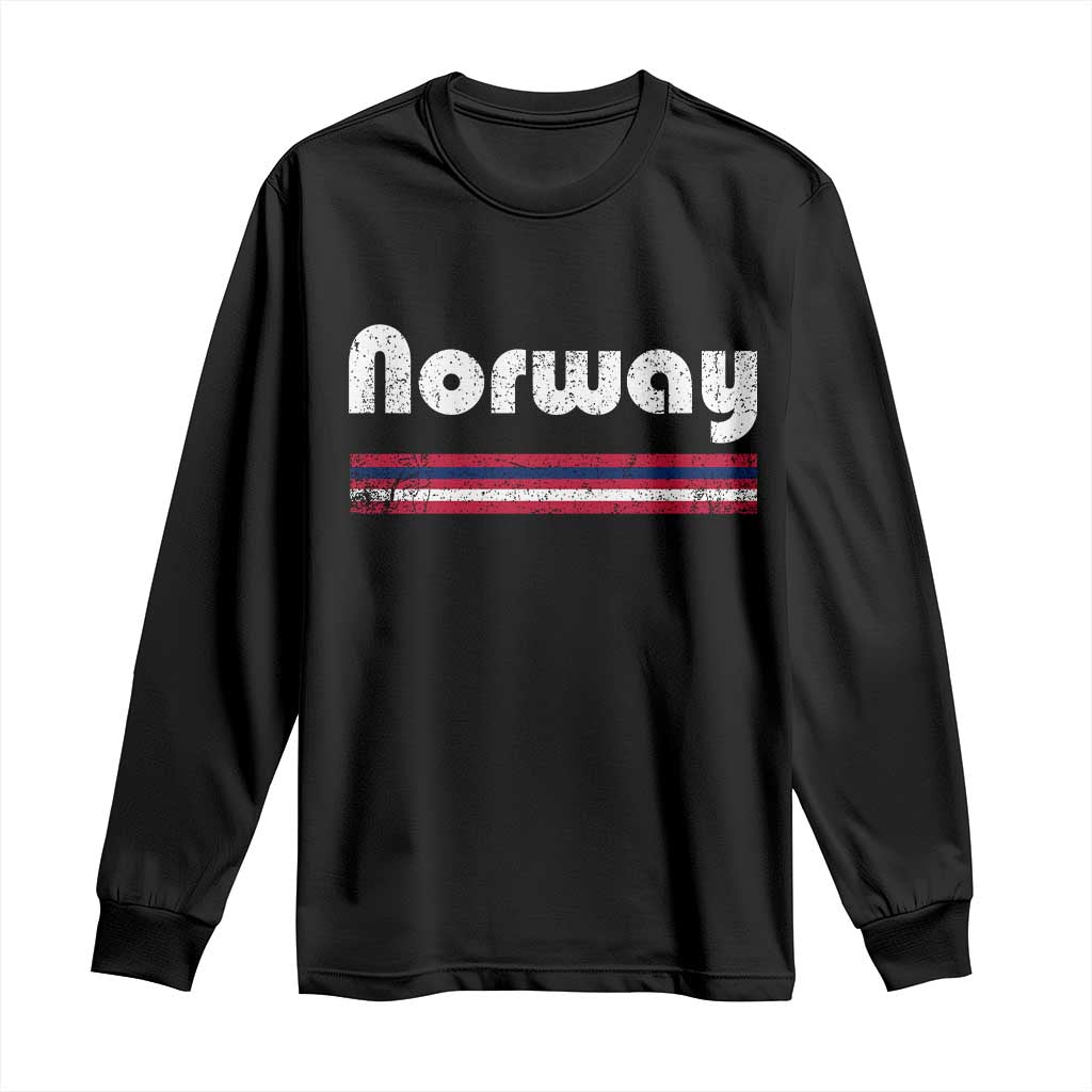 Vintage Norway Pride Distressed Norwegian Flag Typography Graphic Long Sleeve Shirt