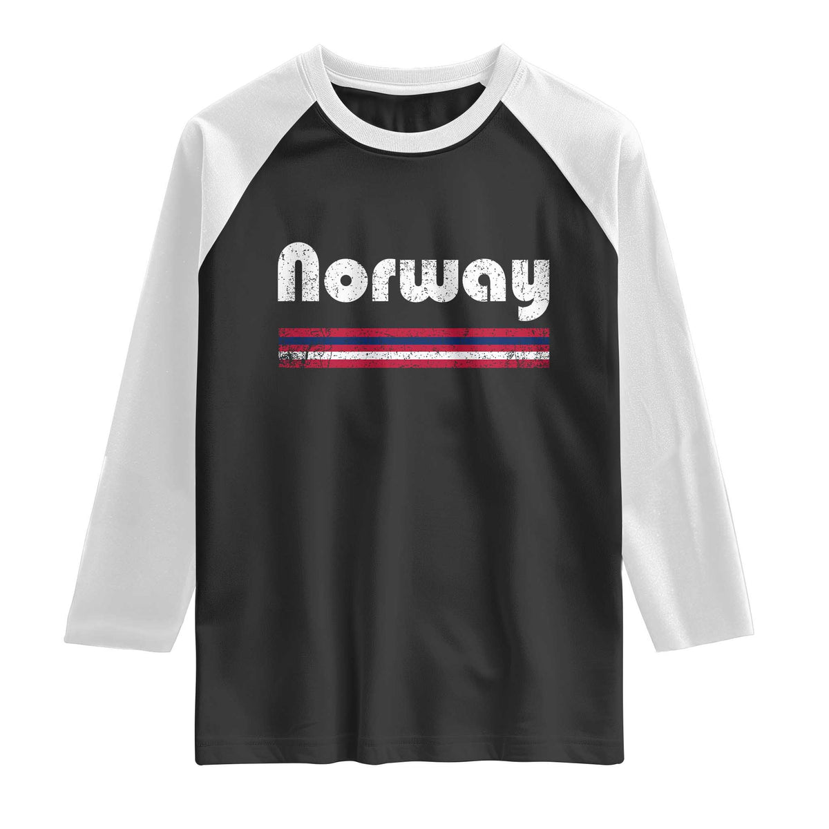 Vintage Norway Pride Distressed Norwegian Flag Typography Graphic Raglan Shirt