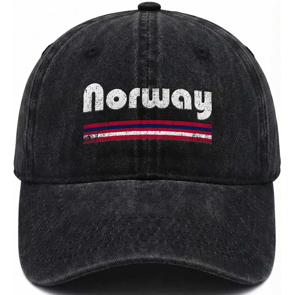 Vintage Norway Pride Distressed Norwegian Flag Typography Graphic Washed Cotton Baseball Cap